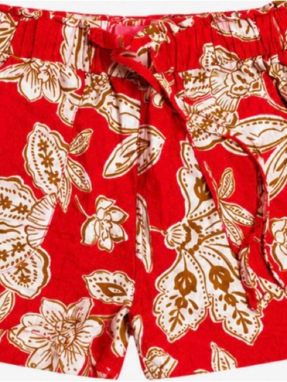 Red Floral Drawstring Bermuda Shorts